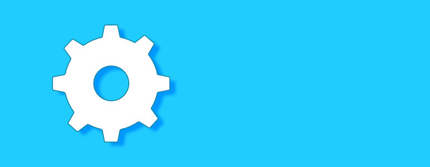 Settings gear Concept on blue background. Horizontal web banner with copy space, template.