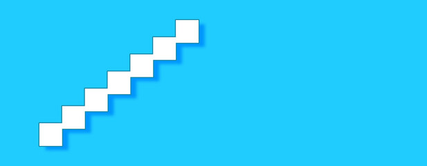 Target path stairs Concept on blue background. Horizontal web banner with copy space, template.