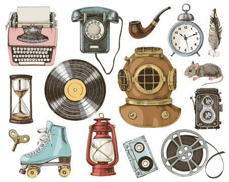 Hand drawn vintage objects collection