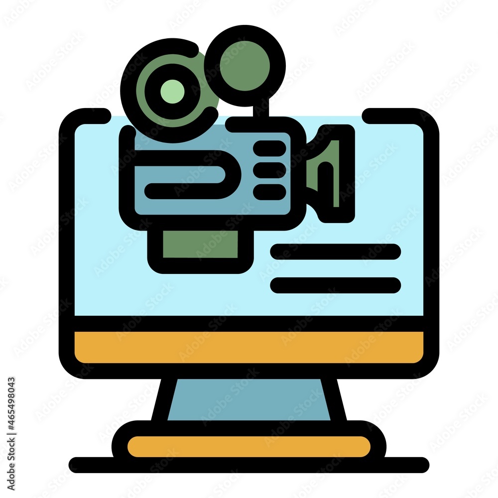 Poster record computer camera icon. outline record computer camera vector icon color flat isolated