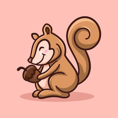 Cute Squirrel Holding Nut Cartoon
