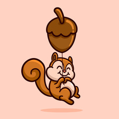 Cute Squirrel Holding Nut Cartoon