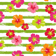 Hibiscus and brushed stripe pattern background. © NTRdesign