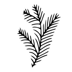 Simple plant decoration in doodle style. Simple decor for a festive Christmas and New Years. Vector illustration isolated on white background.