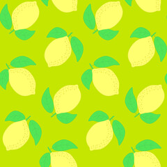 Seamless pattern, yellow citrus lemon with leaf, vector for textiles, wallpaper and wrapping paper