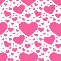 Seamless pattern, heart symbol of love, pink on a white background, vector illustration for textiles and wrapping paper