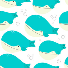 Obraz premium Cute wild Whale illustration.Seamless pattern with whale