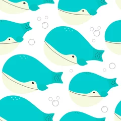 Gordijnen Cute wild Whale  illustration.Seamless pattern with whale © Alina