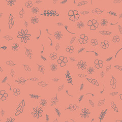 Seamless pattern, pink flower plant leaf organic shape, simple design for textile and packaging vector