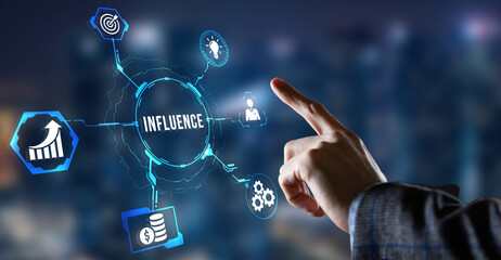 Internet, business, Technology and network concept. Influencer marketing concept. Virtual button.