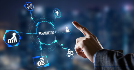 Internet, business, Technology and network concept. The concept of business, technology, the Internet and the network. Virtual button.