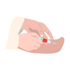 Hand holding Medical syringe flat Design, vector illustration white background