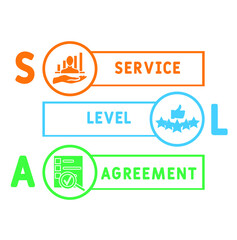 SLA - Service Level Agreement acronym, business concept background. Concept with keywords, letters and icons. Colored flat vector illustration. Isolated on white background.