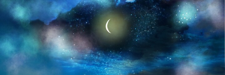 Obraz na płótnie Canvas Wallpaper of crescent moon in cloudscape 