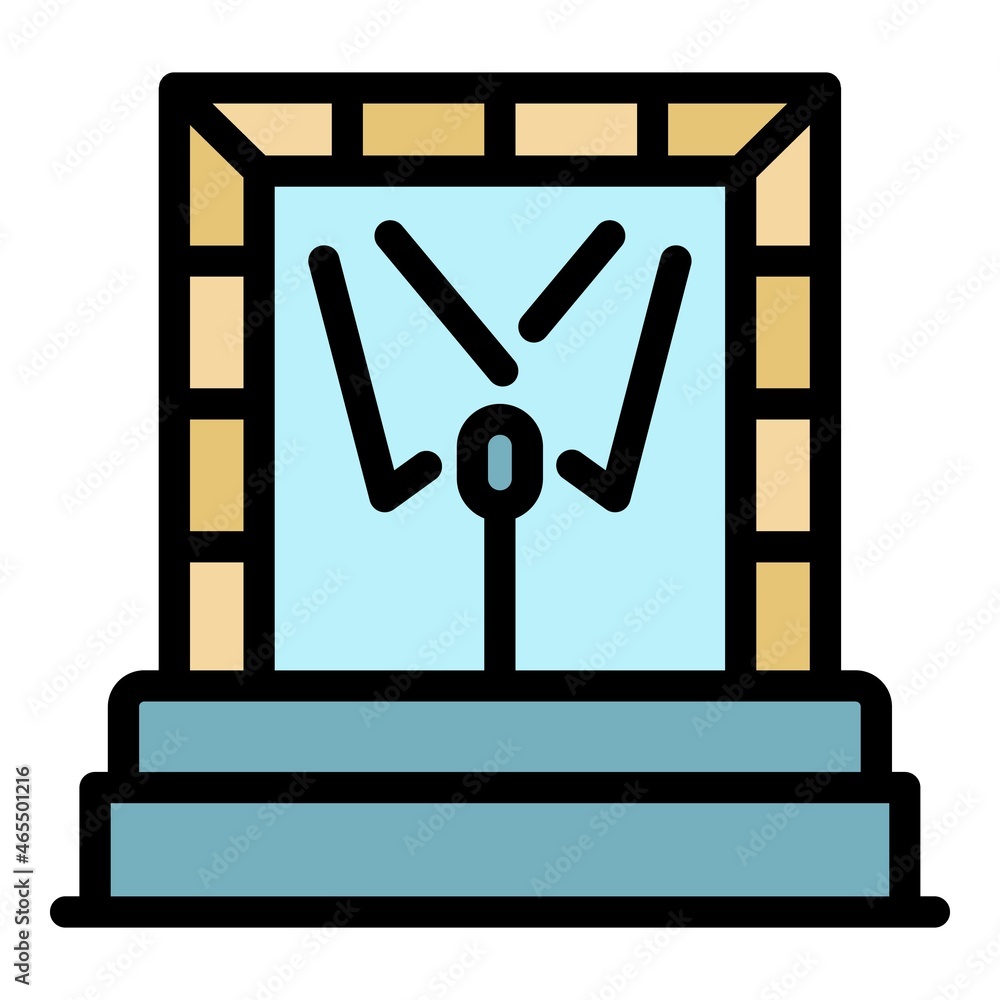 Poster stage and microphone icon. outline stage and microphone vector icon color flat isolated