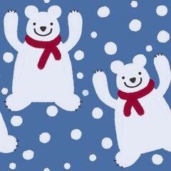 Seamless winter Christmas pattern with white bears on blue background for fabrics and textiles 