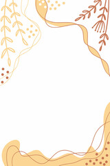 background with abstract hand drawn botanical elements and stains dots stripes waves. Trendy covers template in vertical format