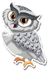 Grey owl bird cartoon character sticker