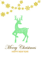 Christmas deer in the style of folk cards with snowflakes. greeting card. Merry christmas and a happy new year.