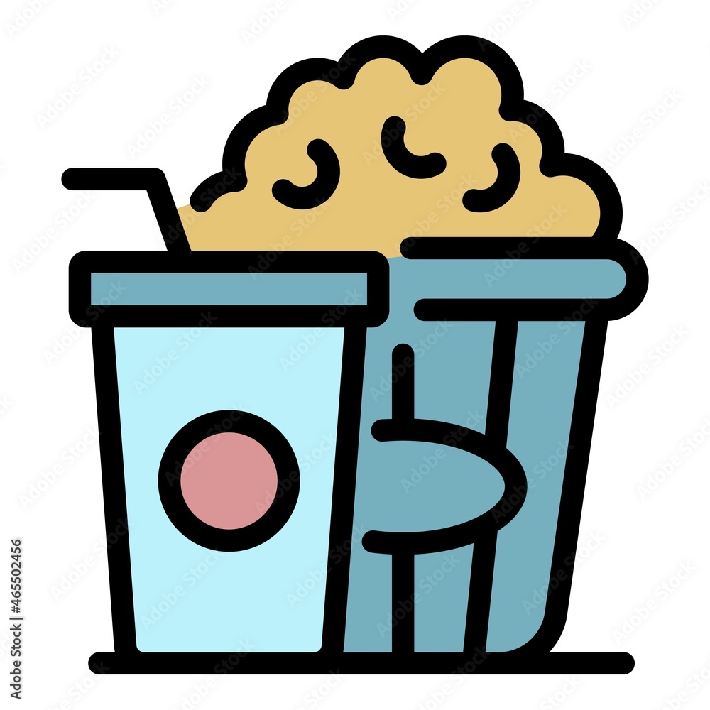Poster popcorn and cola icon. outline popcorn and cola vector icon color flat isolated