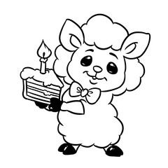 Little lamb piece of cake holiday illustration cartoon coloring