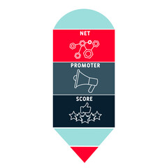 NPS - Net Promoter Score acronym, business concept background. Concept with keywords, letters and icons. Colored flat vector illustration. Isolated on white background.