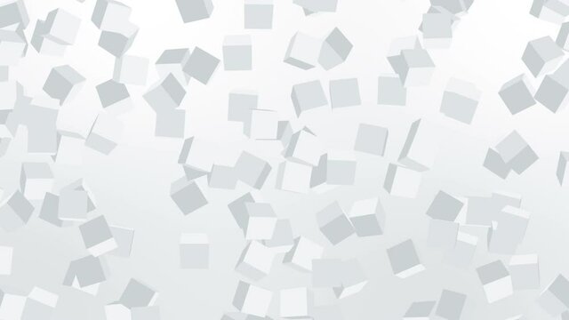 Many cubes floating in air on white background. Business concept. Symbol of digital technology. 3D loop animation.