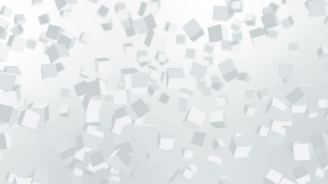 Many cubes floating in air on white background. Business concept. Symbol of digital technology. 3D loop animation.
