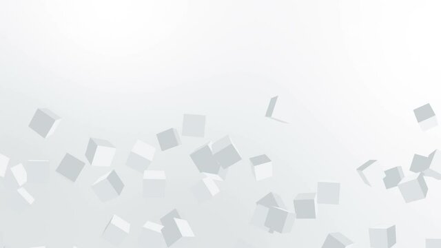 Many cubes floating in air on white background. Business concept. Symbol of digital technology. 3D loop animation.