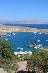 Obraz premium Bucht von Lindos mit Schiffen