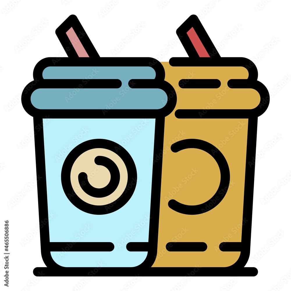Poster two cups cola icon. outline two cups cola vector icon color flat isolated