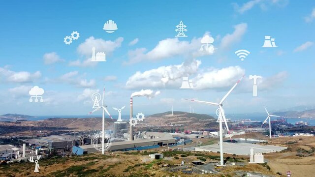 Industrial technology concept. Communication network. INDUSTRY 4.0. Factory automation. High quality 4k footage