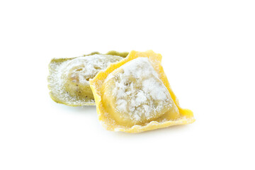 Tasty raw ravioli isolated on white background