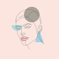 Abstract Woman Head Continuous One Line Vector Drawing. Style Template with Abstract Female Face. Modern Minimalist Simple Linear Style. Beauty Fashion Design 