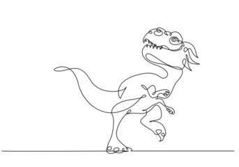 Dino Continuous One Line Drawing. Cute Dino Line Art Style Illustration. Animal Minimalist Contour Illustration for Modern Design, Wall Art, Print, Poster, Banner. Vector EPS 10.