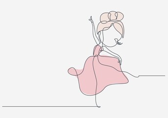 Ballerina Continuous Line Art Drawing. Little Ballerina One Line Drawing. Cute Girl Dance Vector Illustration Minimalistic Style for Modern Design: Prints, Wall Art, Posters, Social Media