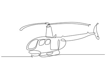 Helicopter Line Art Drawing. Simple Helicopter One Line Minimalistic Illustration. Aviation Decor, One Line Art, Travel Poster, Plane Drawing. Vector EPS 10