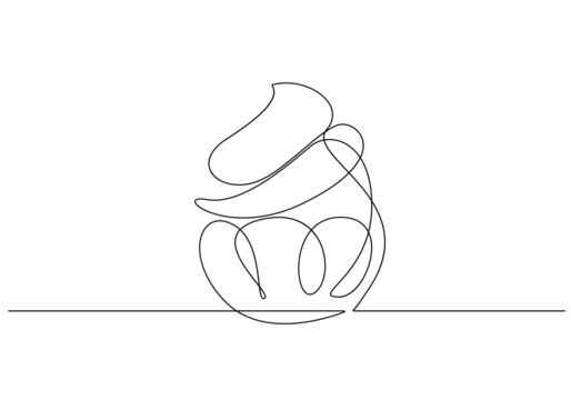 Cake Continuous One Line Drawing. Simple Cake Drawing Minimal Line Art Style for Logos, Business Cards, Banners. Black and White Minimalist Vector illustration
