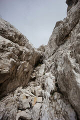 Fototapeta na wymiar Wanderung Forcella del Lago / Birkenkofel (Croda dei Baranci): Durchstieg durch eine Scharte