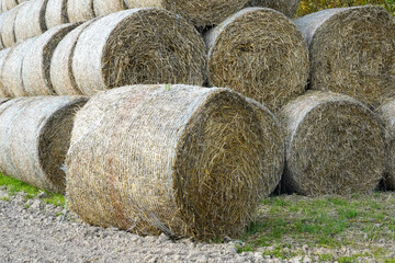 Photo of haystacks on a field on the street
