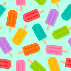 Colorful popsicles with shadow seamless pattern background.