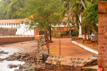 View of the landscape in Goa having a view of a Portuguese era fort and jail