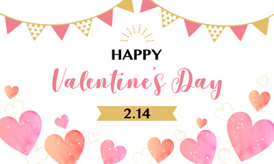 バレンタインデーのロゴとハートのベクターイラスト背景