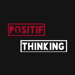 Logo writing "Positive Thinking" red and white, black background. Suitable for business, company and slogan wallpapers