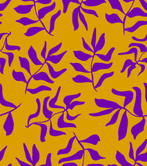 Abstract Hand Drawing Simple Tropical Exotic Leaves Seamless Vector Pattern Isolated Background 