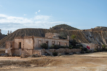 Photograph of the abandoned buildings in the mountains of the Mazarron mines