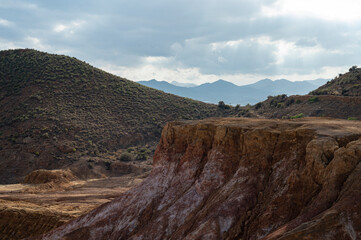 Beautiful natural landscape of the mountains in Las Mias del Mazarron, cloudy sky
