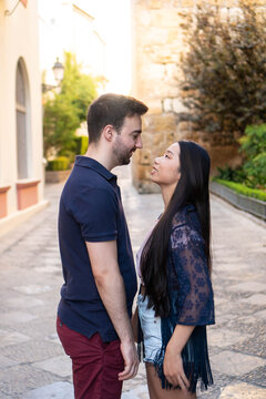 Young interracial couple in love. Concept of love. Asian girlfriend and spanish boyfriend.