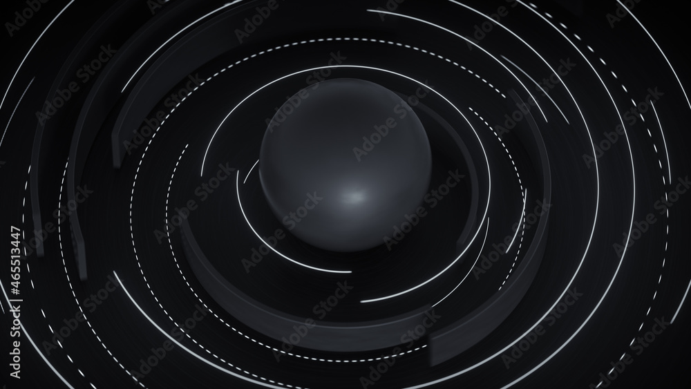 Poster black and white rotating circle elements 3d rendering
