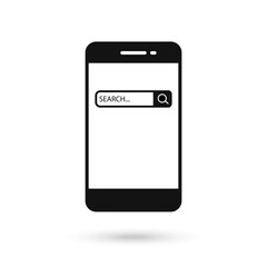Mobile phone flat design icon with search bar sign.